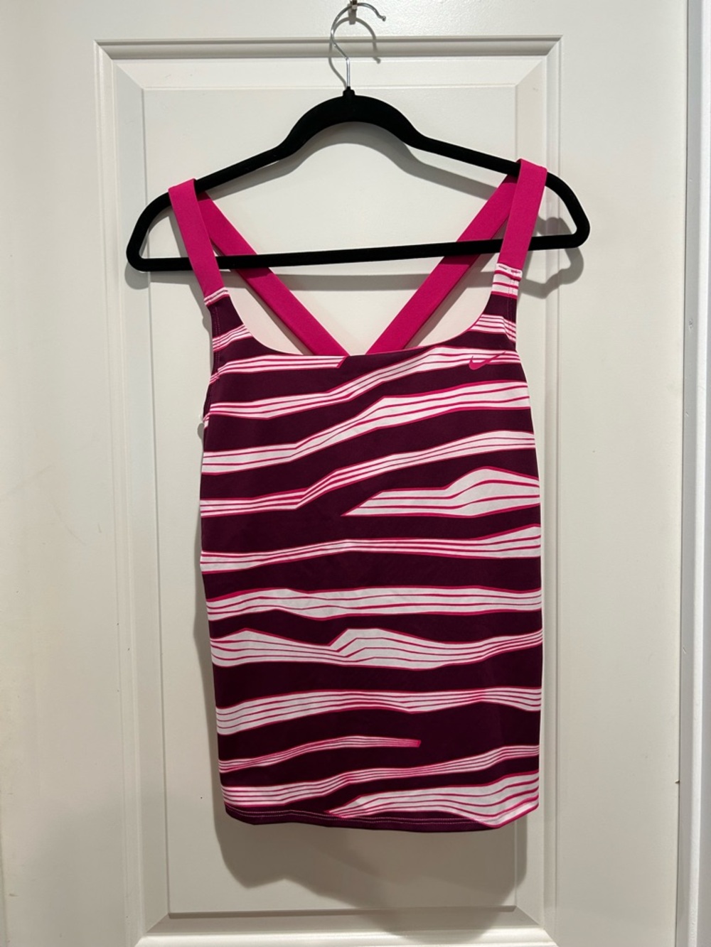 Nike Women's Pink, Purple,White Striped racer back straps tankini swim top